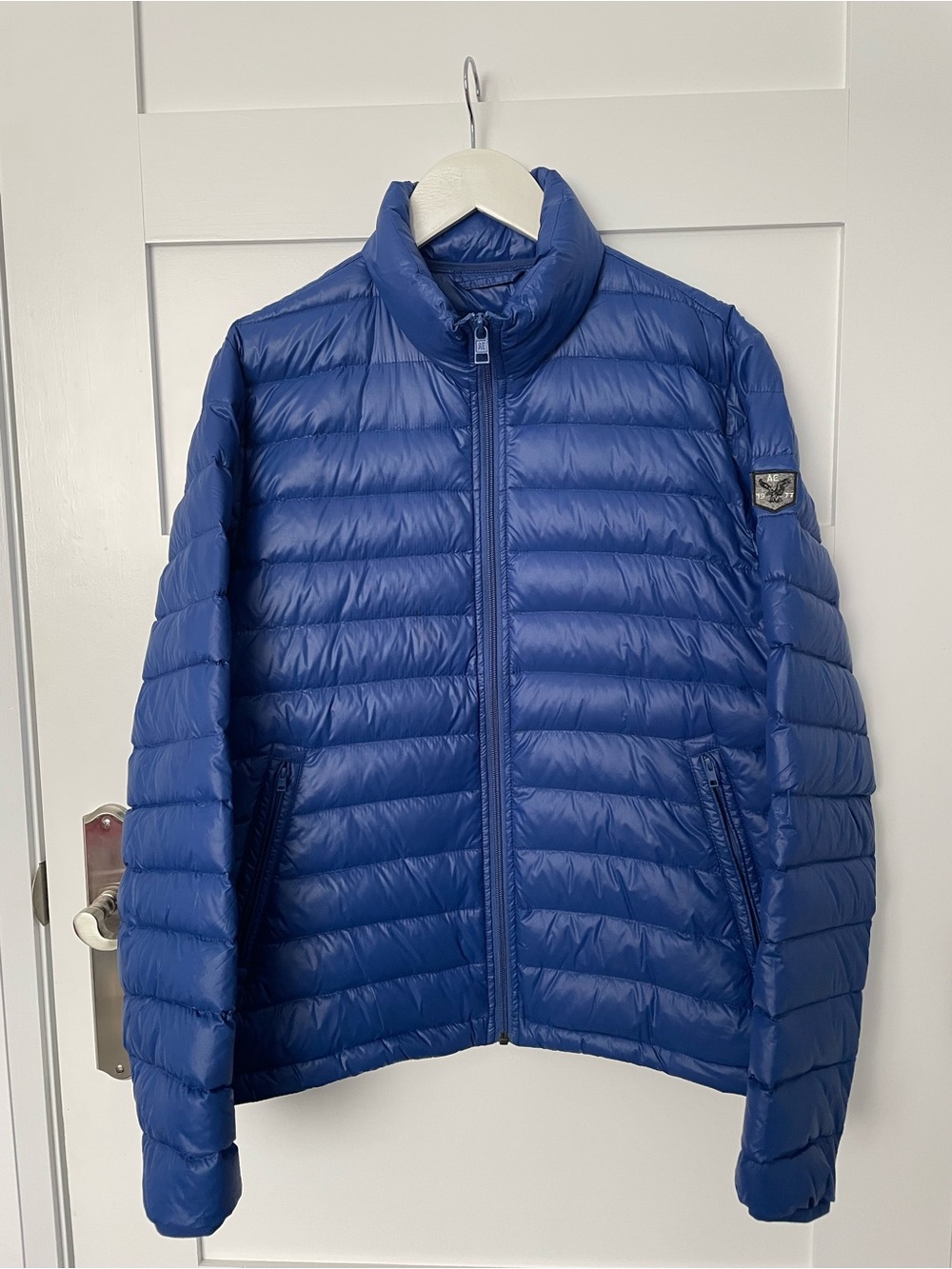 Mens Blue Puffer Jacket - Lightweight Quilted Coat